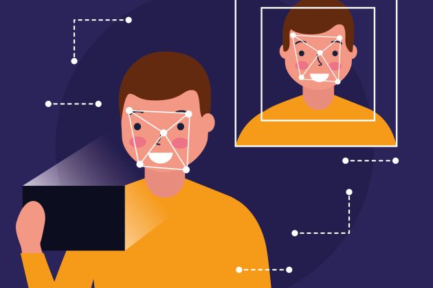 man face scan biometric digital technology vector illustration